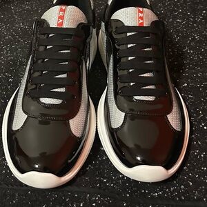 Prada Men's Sleek Black and White Sneakers